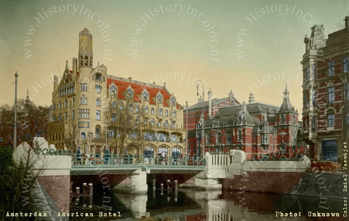 Amsterdam, American Hotel, Photo: unknown, Colorized by Emiel Verwijst, History In Color.nl   